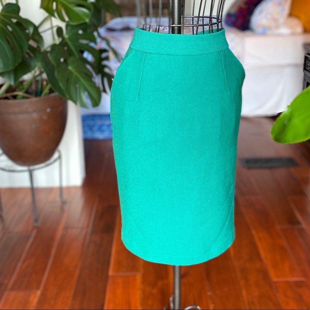 💚 Kelly Green Pencil Skirt Wool Look Sz XS